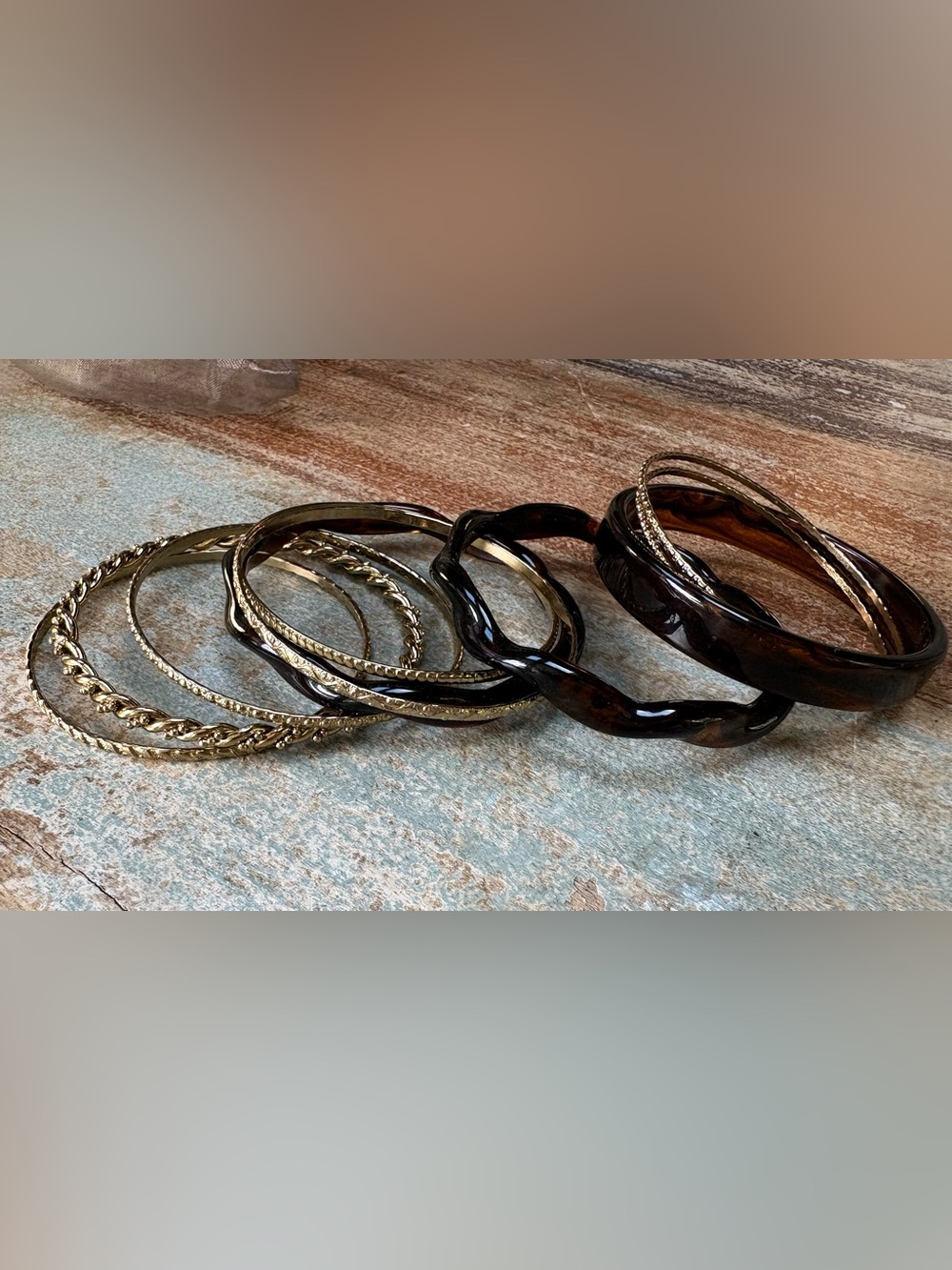 Gold and Tortoiseshell Mixed Bangle Bracelet Set
